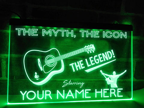 Image of Personalized acoustic guitar legend LED neon sign in green