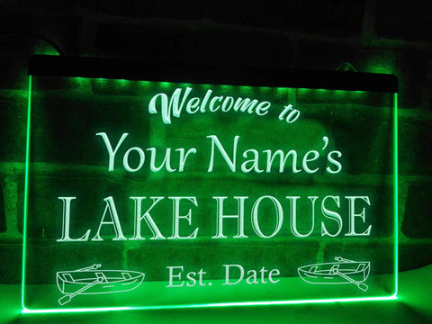 Image of Welcome to the Lake House Personalized LED Neon Sign in green