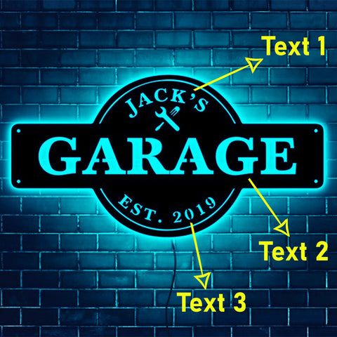 Image of Custom LED Neon Wooden Garage Sign - Personalized and Color Changing