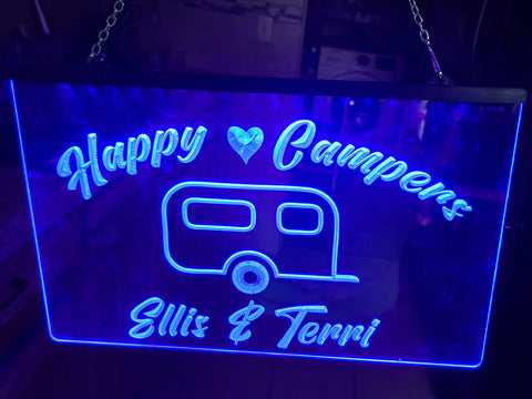 Image of Happy Campers Personalized Illuminated Sign