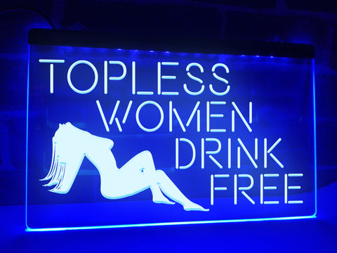 Image of Topless Women Drink Free LED neon sign in blue