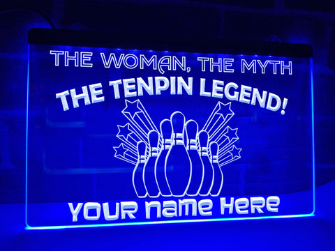 Image of Tenpin Bowling Legend Personalized Illuminated Sign