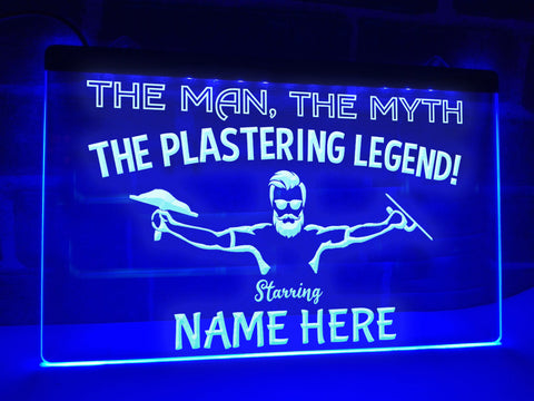 Image of The Plastering Legend Personalized Illuminated Sign in blue