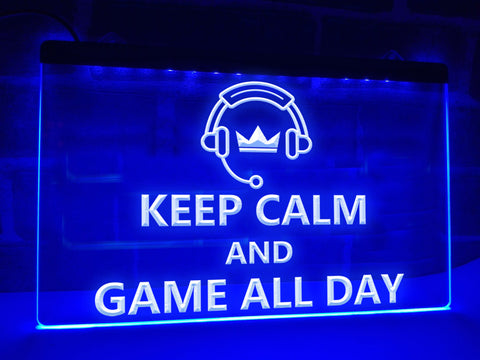 Image of Keep Calm and Game All Day Illuminated Sign