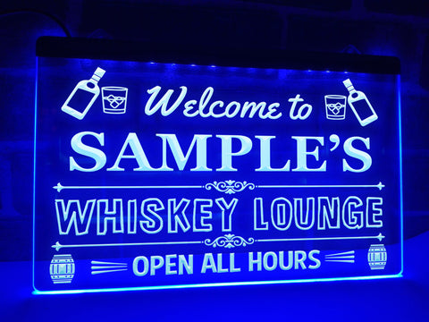 Image of Whiskey Lounge Personalized LED Neon Sign in Blue
