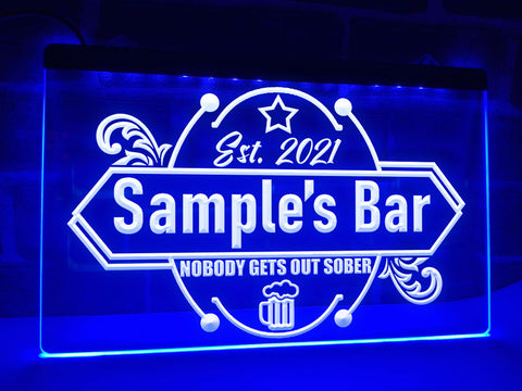 Image of Nobody Gets Out Sober Personalized Illuminated Bar Sign
