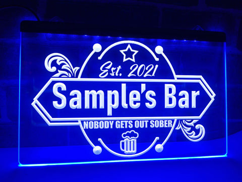 Image of Nobody Gets Out Sober LED neon sign in blue