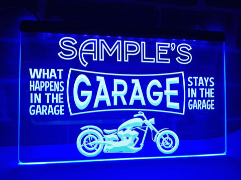 Image of Personalized motorcycle garage LED neon sign in blue