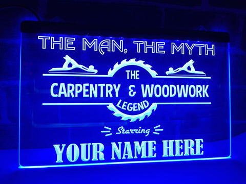 Image of Carpentry & Woodwork Legend Personalized Sign in Blue