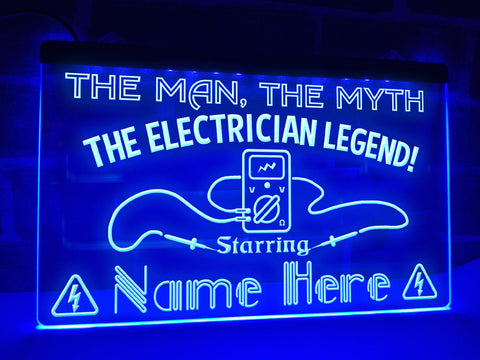 Image of Personalized Electrician Legend LED Neon Sign in blue