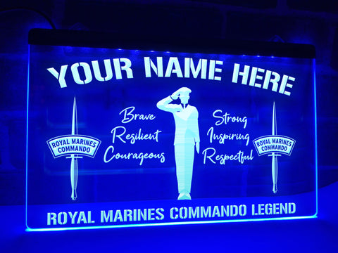 Image of Royal Marine Legend Personalized Illuminated Sign in blue