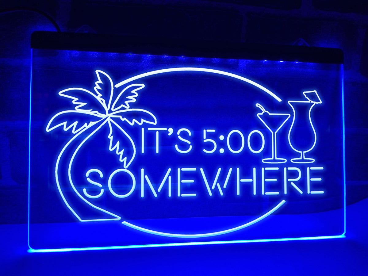 It's 5 somewhere neon bar sign blue