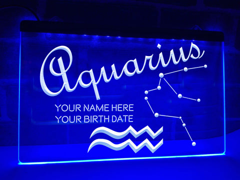 Image of Aquarius Astrology Illuminated Sign in blue