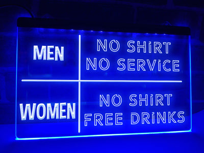No Shirt No Service Funny Illuminated Sign