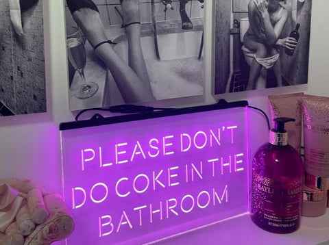 Image of Please Don't Do Coke in the Bathroom LED neon sign in violet