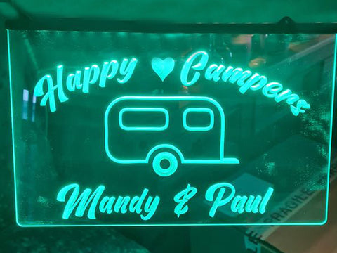 Image of Happy Campers Personalized Illuminated Sign