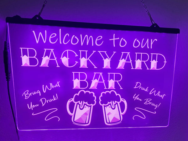Welcome To Our Backyard Bar Illuminated LED Neon Sign – Dope Neons