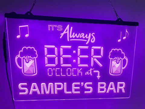 Image of Personalized Beer O'clock LED neon sign in violet