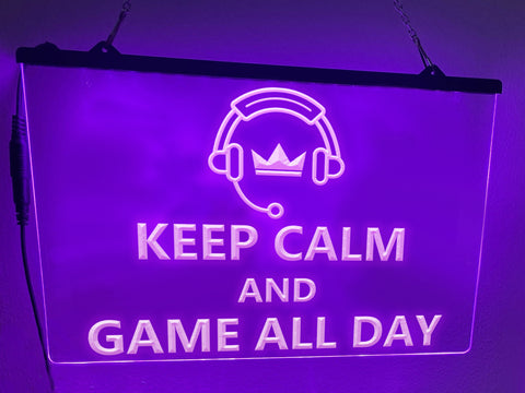 Image of Keep Calm and Game All Day Illuminated Sign