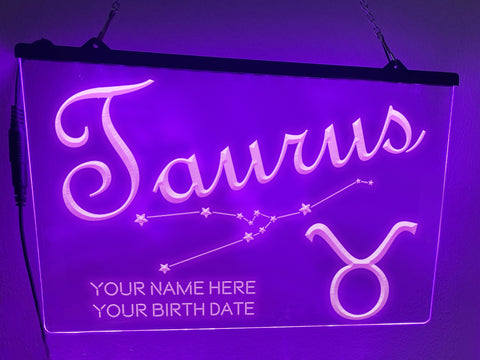 Image of Taurus Astrology Illuminated Sign in violet
