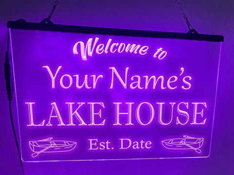 Image of Welcome to the Lake House Personalized LED Neon Sign in violet