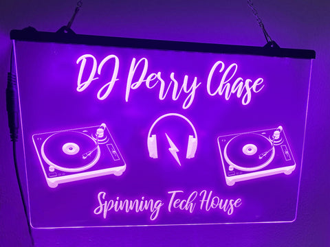 Image of DJ Spinning Your Music Personalized LED neon sign in violet