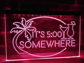 It's 5 somewhere neon bar sign pink