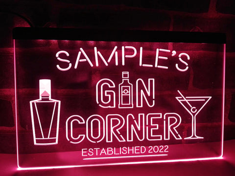 Image of Personalized Gin Corner LED Neon Sign in pink