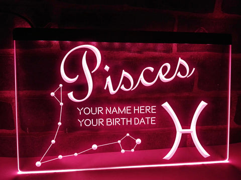 Image of Pisces Astrology Illuminated Sign in pink