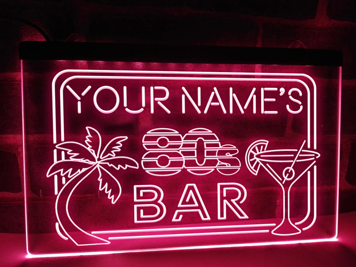 80s Bar Personalized LED Neon Sign in Pink