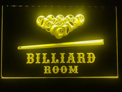 billiard pool room neon sign yellow