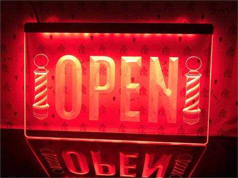 Image of Open Barber Poles Hair Illuminated Sign