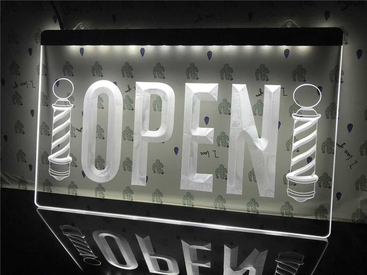 Open Barber Poles Hair Illuminated Sign