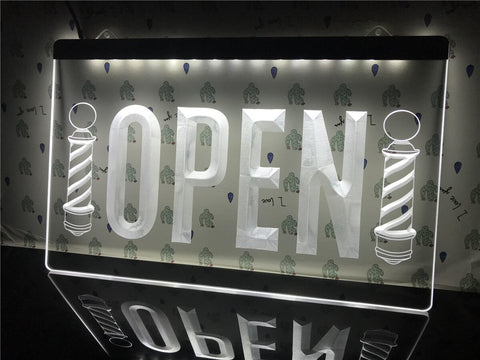 Image of Open Barber Poles Hair Illuminated Sign