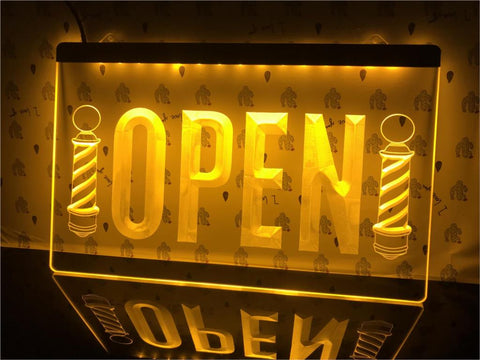 Image of Open Barber Poles Hair Illuminated Sign