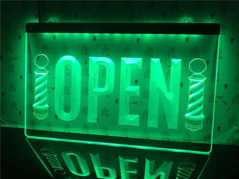 Image of Open Barber Poles Hair Illuminated Sign