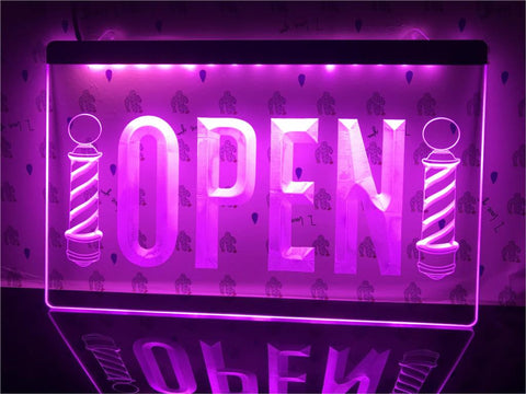 Image of Open Barber Poles Hair Illuminated Sign