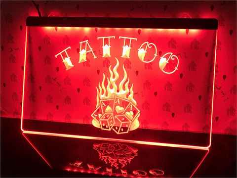 Image of Tattoo Poker Dice Illuminated Sign