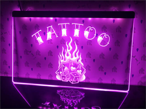 Image of Tattoo Poker Dice Illuminated Sign
