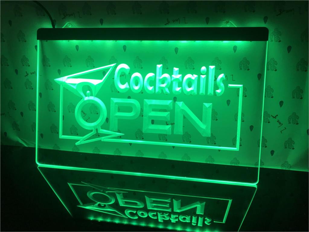 Cocktails Open Illuminated LED Neon Sign