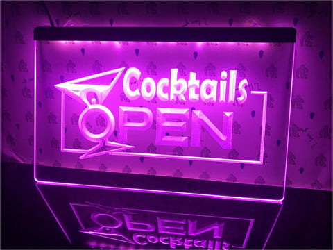 Image of Cocktails Open Illuminated LED Neon Sign