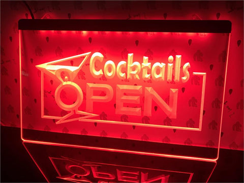Image of Cocktails Open Illuminated LED Neon Sign