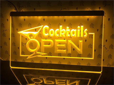 Image of Cocktails Open Illuminated LED Neon Sign