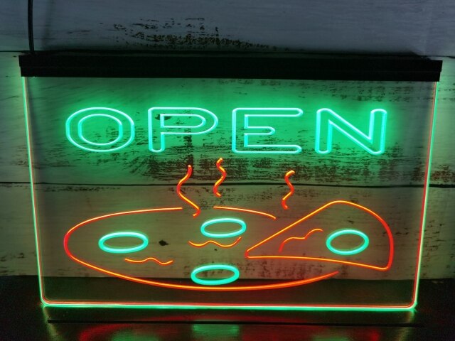 Open Pizza Two Tone Illuminated Sign