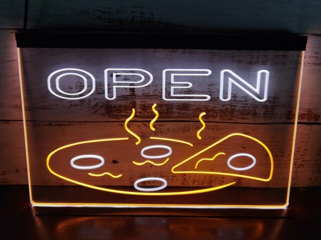Open Pizza Two Tone Illuminated Sign