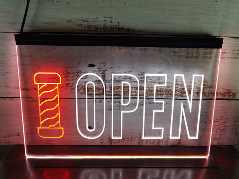 Image of Open Barbers Hair Dressers Two Tone Illuminated Sign