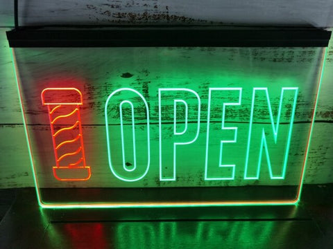 Image of Open Barbers Hair Dressers Two Tone Illuminated Sign