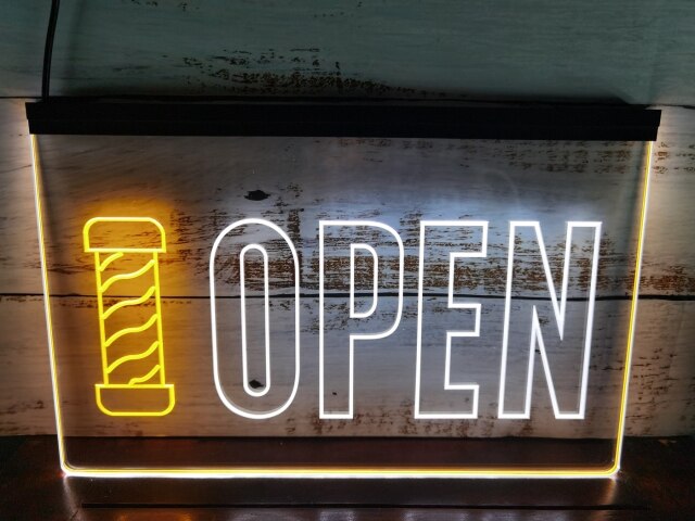Open Barbers Hair Dressers Two Tone Illuminated Sign