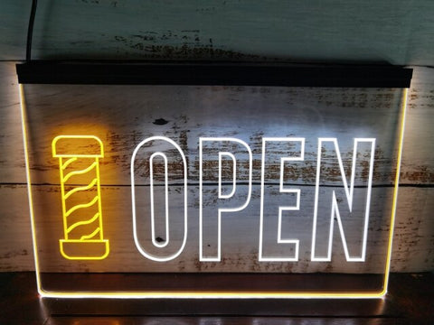 Image of Open Barbers Hair Dressers Two Tone Illuminated Sign