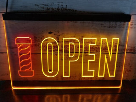 Image of Open Barbers Hair Dressers Two Tone Illuminated Sign
